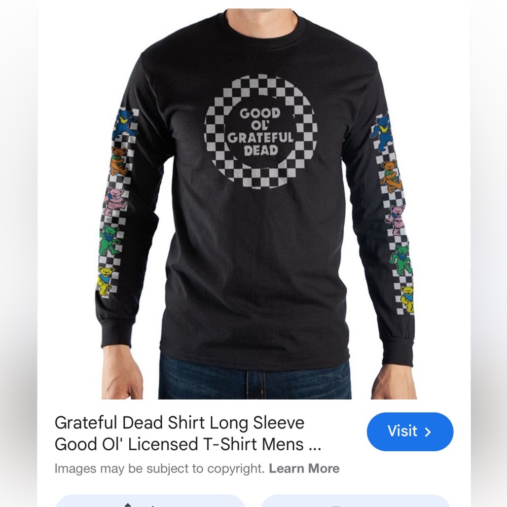 Grateful Dead Black Long Sleeve Shirt with Checkered Logo